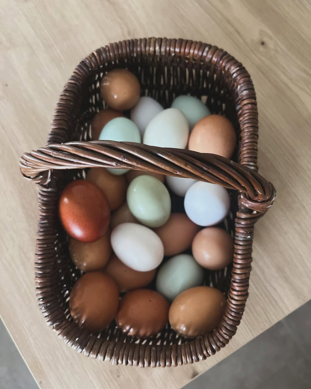 chicken eggs in cool basket