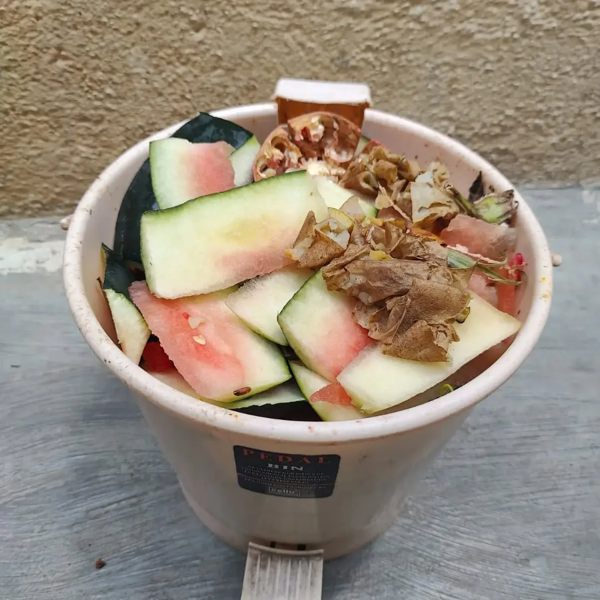 Kitchen scrapes in container